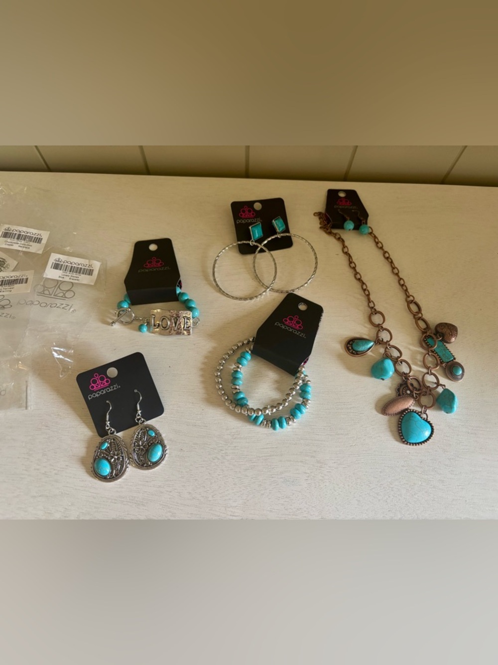 LOT of 5 NEW faux turquoise paparazzi jewelry lot #1 Costume Fashion
